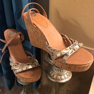 Yellow Box cork-wedged sandals